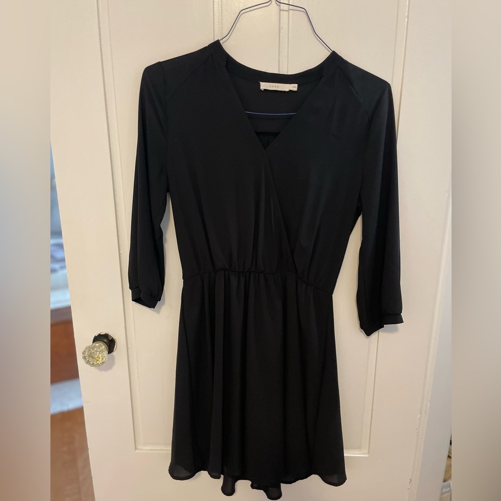 Lush Draped Swing Dress Womens Black 3/4 Sleeves Elastic Waist Lined, M